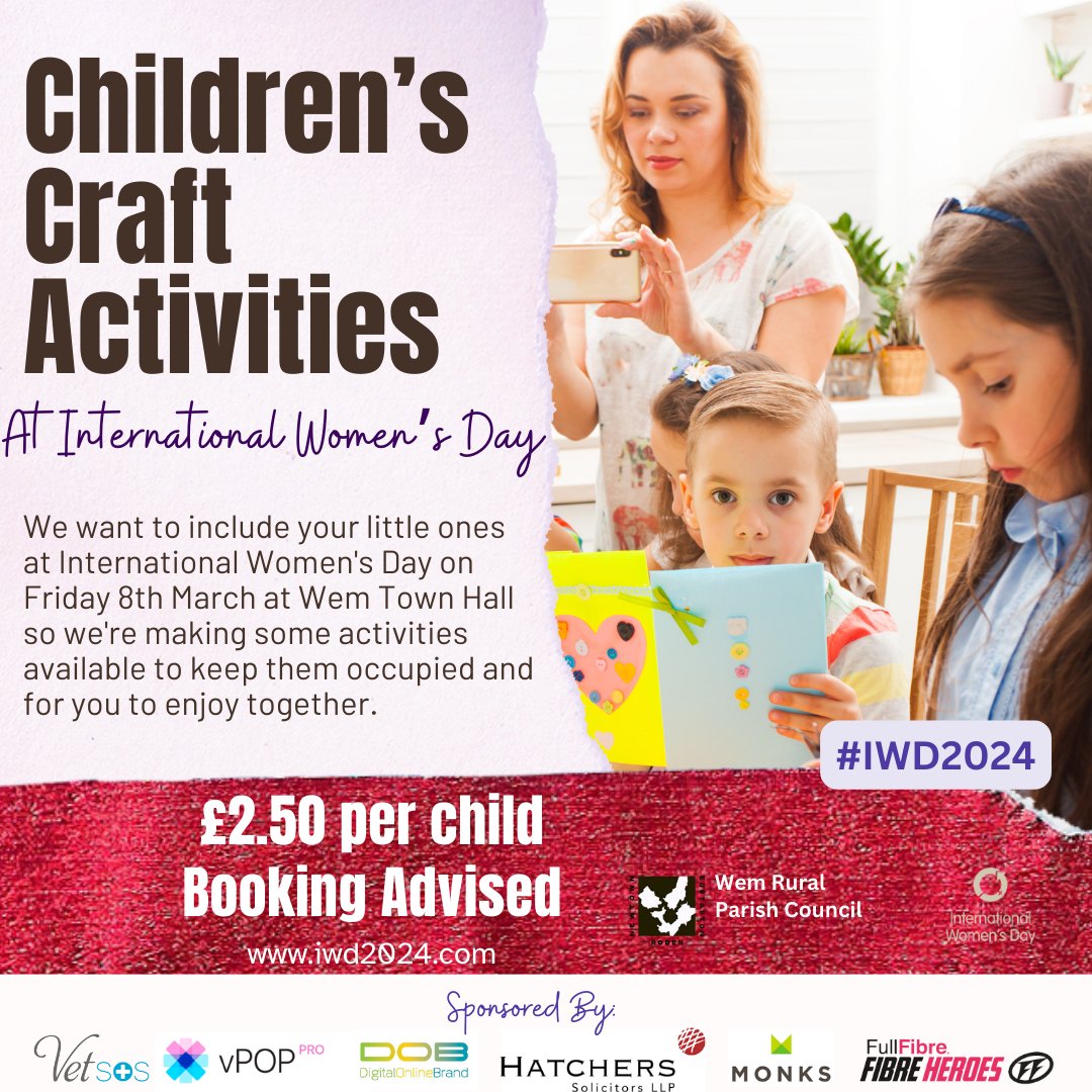 We want to include your little ones at International Women’s Day so Home Gifts Uk will have some Activity Packs available to buy for £2.50
Lots of choice available - pre-booking is advised at iwd2024.com/2024/02/13/chi… 
#iwd2024 #children #activities #day #march #kids #play