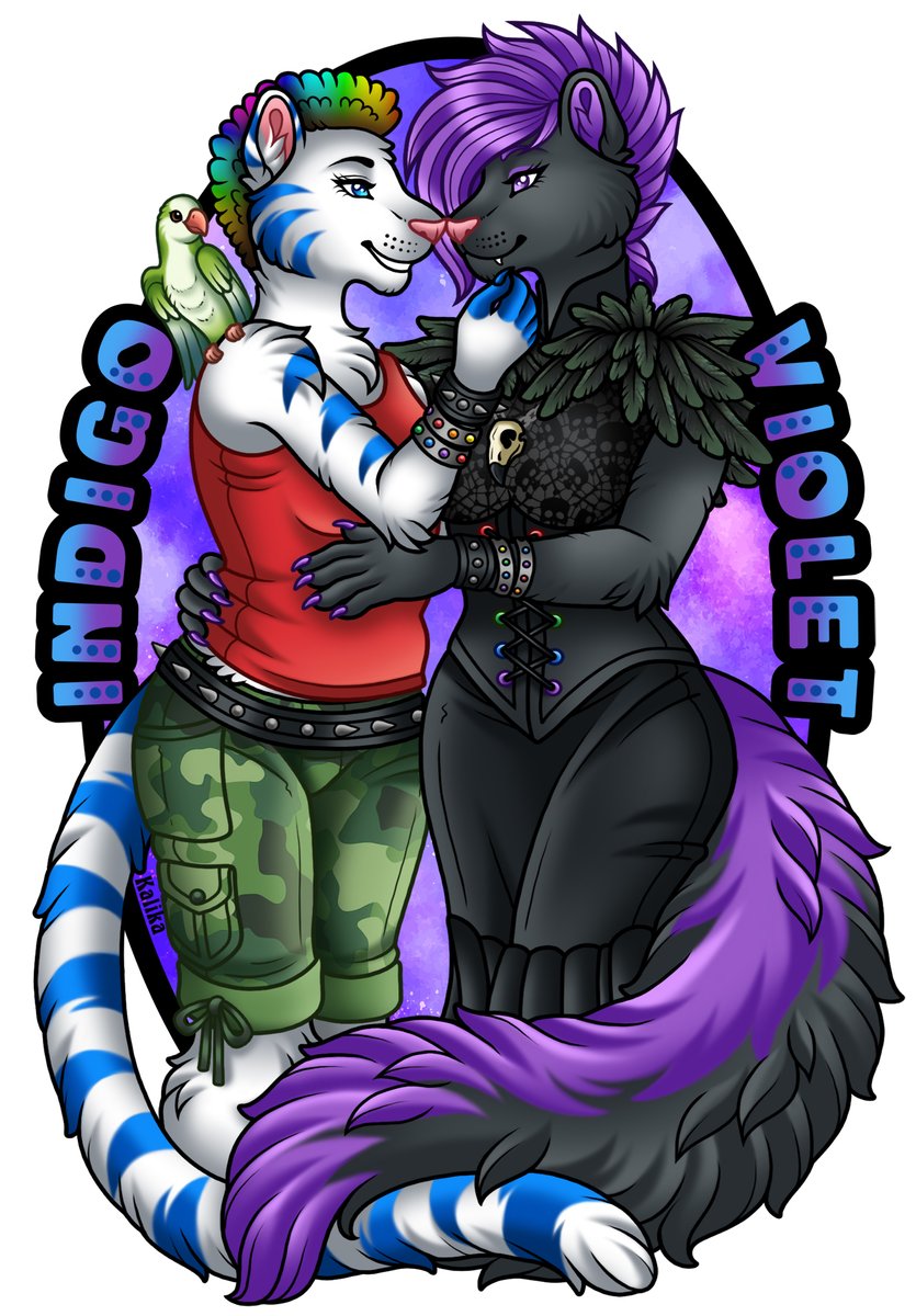 Kalika_Tybera's tweet photo. A Couples Badge commission for my good friend Indigo and her partner, Violet, in time for Valentine's Day.

Indigo and Violet are (c) their respective owners.
Artwork is (c) Kalika (2024). https://t.co/mtbUEn7iLO