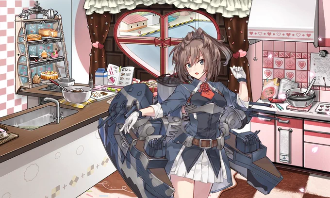 駆け込みでチョコを作る艦娘のために、シェフィールド先生が手作り指南。時間がないけど少しでも凝りたい子は、溶かしたチョコをケーキに塗って冷やしてチョコケーキの出来上がり 