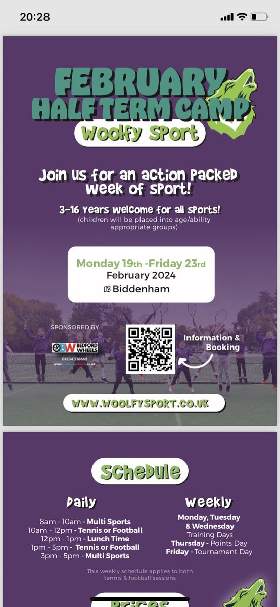 WoolfySport's tweet photo. February Half term Sports Camp in Bedford - join us and let’s get the kids out playing and having fun 🐺🎾⚽️💜 @HazeldenePe https://t.co/RyxHozYPJK