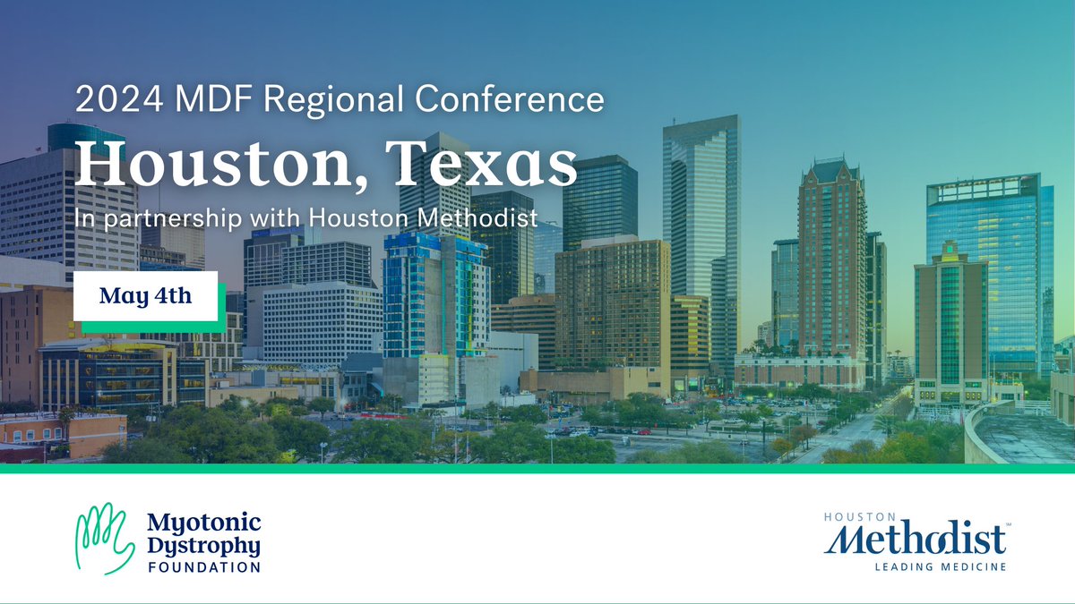 MyotonicStrong's tweet image. MDF &amp;amp; Houston Methodist invite you to attend the 2024 MDF Regional Conference in Houston, TX on May 4th! Join local #myotonicDystrophy communities &amp;amp; connect with local researchers and clinicians. Registration is free. Learn more at: myotonic.org/mdf-regional-c…