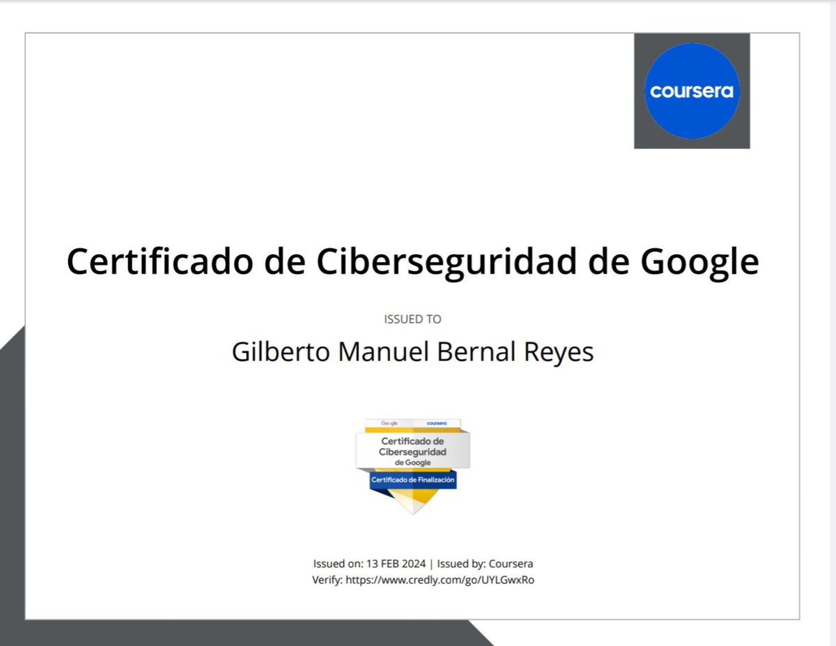 Gilberto_Rota's tweet photo. 📌¿Quién dijo que no iba a ser posible? Imposible es sólo una opinión. 

➡️Google/Coursera: https://t.co/sQNm2a4eu8
➡️Credly: https://t.co/Gknf5ZEqdm

#ciberseguridad #marketingdigital #diseñoux  @Fundae_es #python #linux #SQL #CSF #NIST #triadacid #siem @GoogleES #coursera https://t.co/nU00OBOQ2z