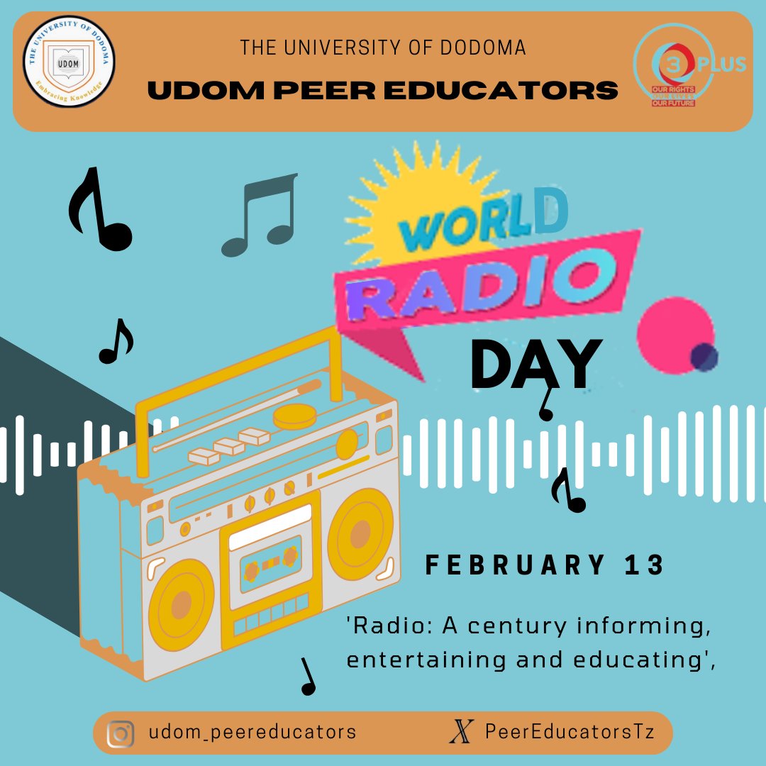 PeerEducatorsTz's tweet photo. "Celebrating a century of informing, entertaining, and educating through the magic of radio waves. Happy World Radio Day 2024! 📻✨ #InformEntertainEducate #WorldRadioDay2024" https://t.co/3k6jEXPJSy