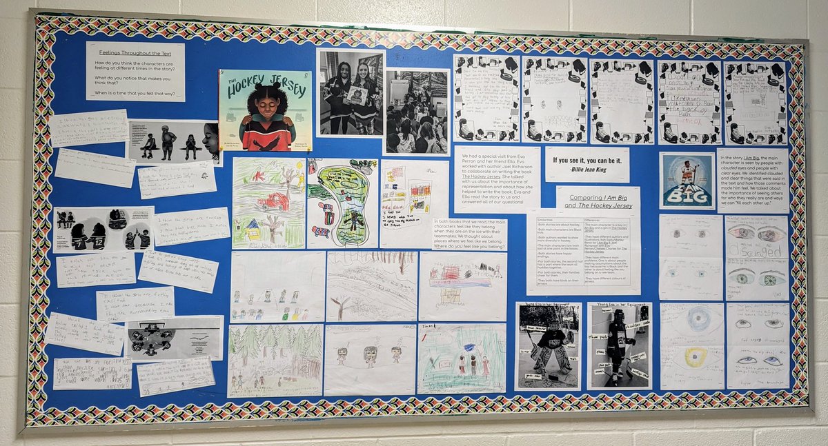 gillisgreen205's tweet photo. Our bulletin board sharing our work with #TheHockeyJersey & #IAmBig Well done Grade 2/3! https://t.co/18KNxXFWtB