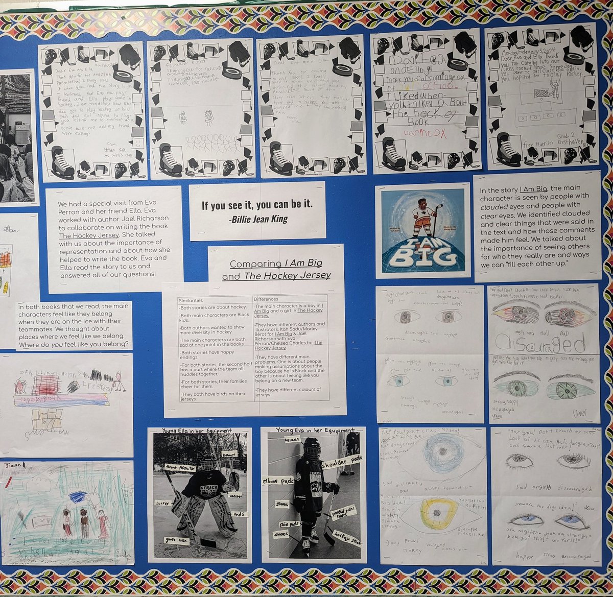 gillisgreen205's tweet photo. Our bulletin board sharing our work with #TheHockeyJersey & #IAmBig Well done Grade 2/3! https://t.co/18KNxXFWtB