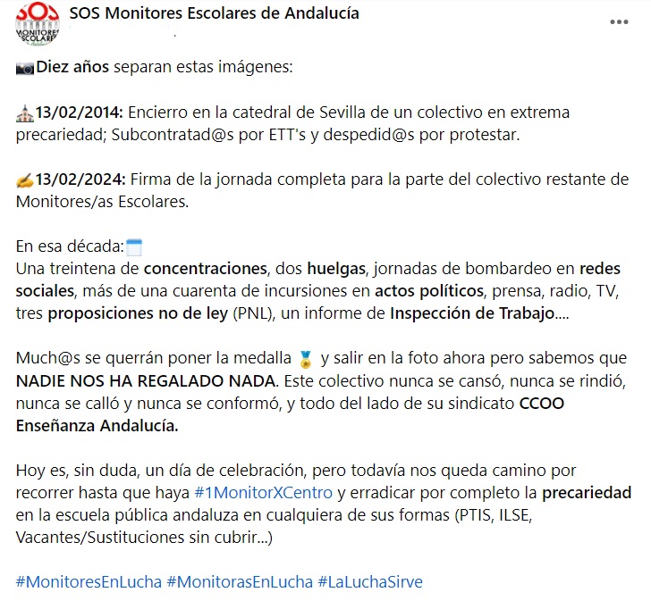 SOSMonitor's tweet image. 🗓️Diez años (13/02/2014 - 13/02/2024)
📸Dos imágenes
💪💜Lucha incansable
@feccooand 
#MonitoresEnLucha #MonitorasEnLucha #LaLuchaSirve
facebook.com/SOSMonitoresEs…