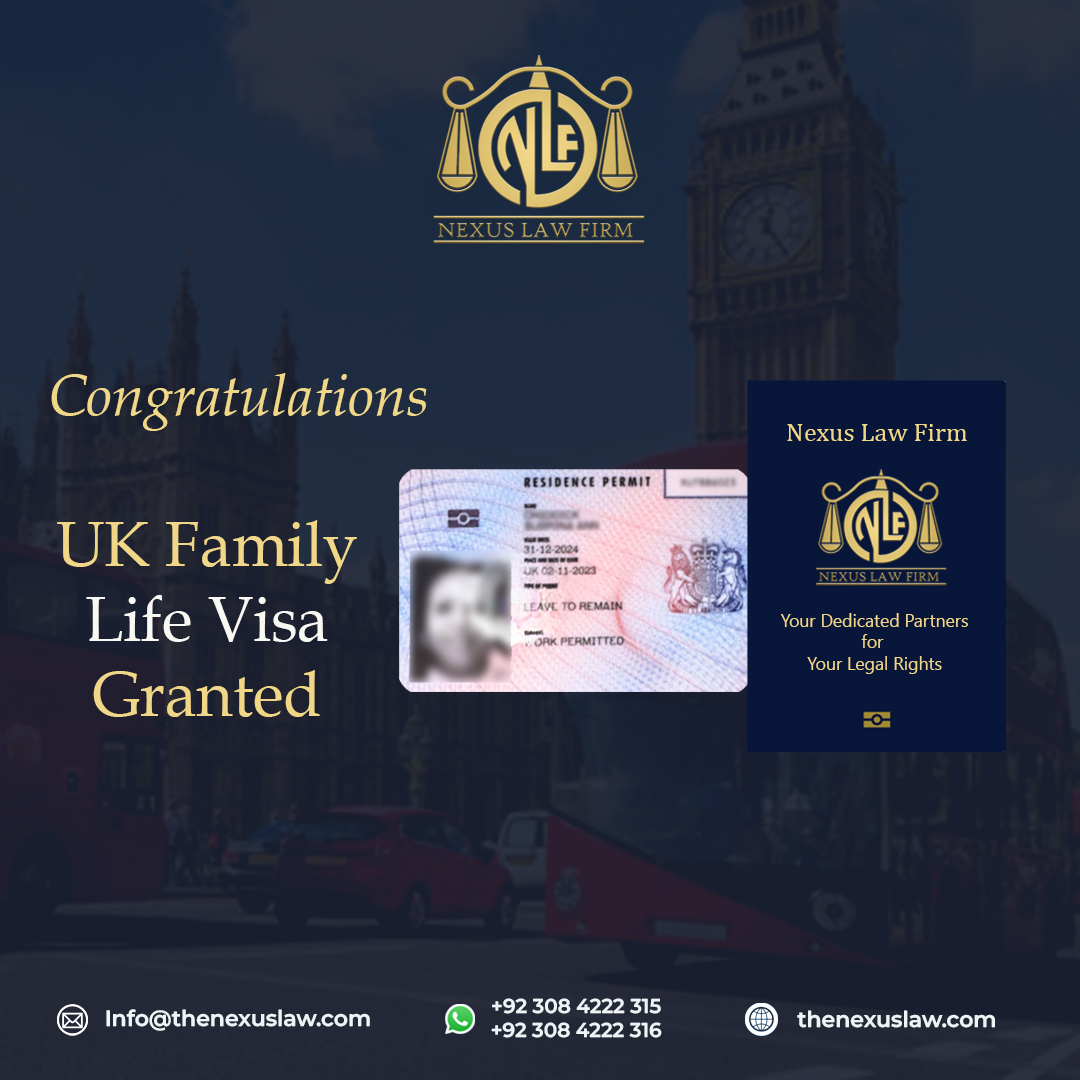 Nexus Law Firm congratulates our client on obtaining their Family Visa!

It's our success. Wishing you a bright journey ahead. thenexuslaw.com 📞 +92 308 4222 315 | +92 308 4222 316 📧 info@thenexuslaw.com
#NexusLawFirm #VisaAchievement #LifeGoals #ImmigrationDream