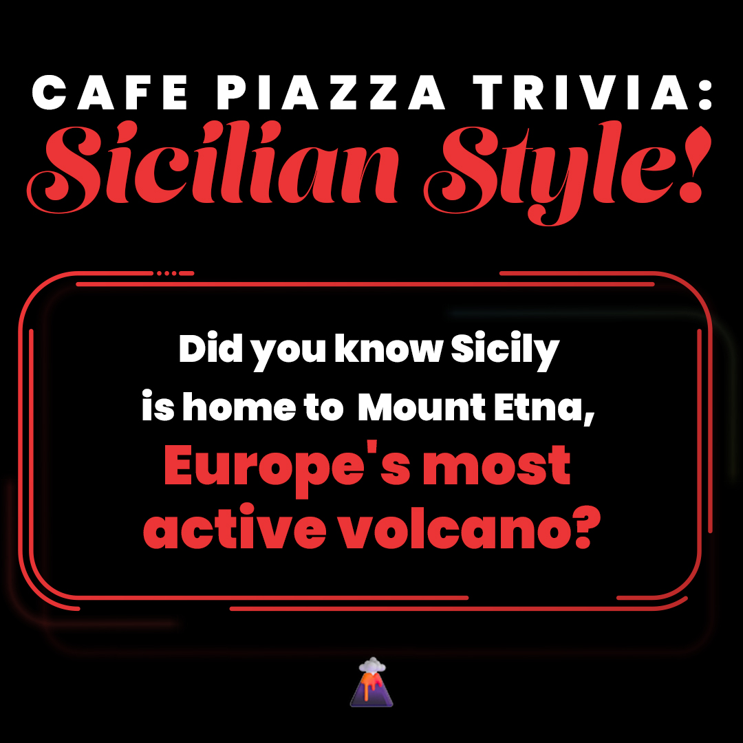 Did you know Sicily is home to Mount Etna, Europe's most active volcano? Comment below with your favorite volcano emoji and stay tuned for more fascinating Sicilian trivia every week!

#SicilianTrivia #CafePiazzaFacts