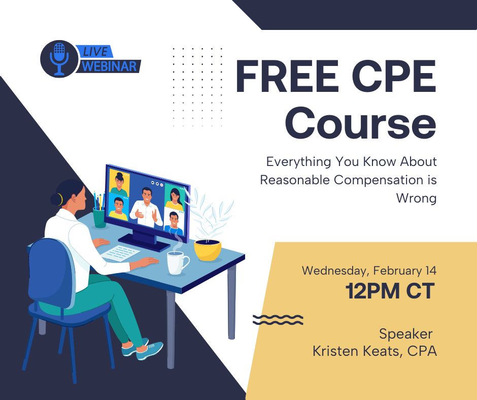 Think you know reasonable compensation? Join us for an eye-opening session with Kristen Keats, CPA @kristenkeatsCPA 🚀 🗓️ Date: Wednesday, February 14 🕑 Time: 12 pm CT 🔗 FREE CPE/CE Credit Register: buff.ly/4byoJEC