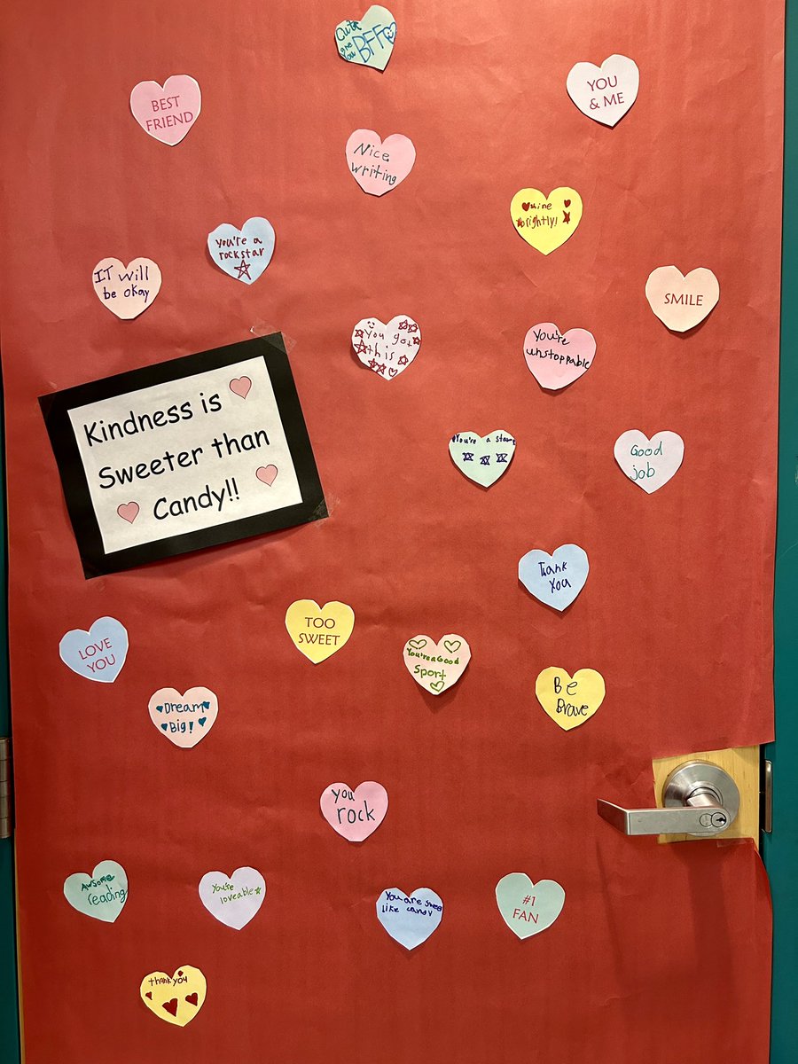 elmstmorsels's tweet image. Kindness week kicked off with Door Decorating.  Students wrote kind messages on conversation candy hearts to show that “kindness is sweeter than candy” ❤️🩵🩷💚💛💜@elmstmorsels