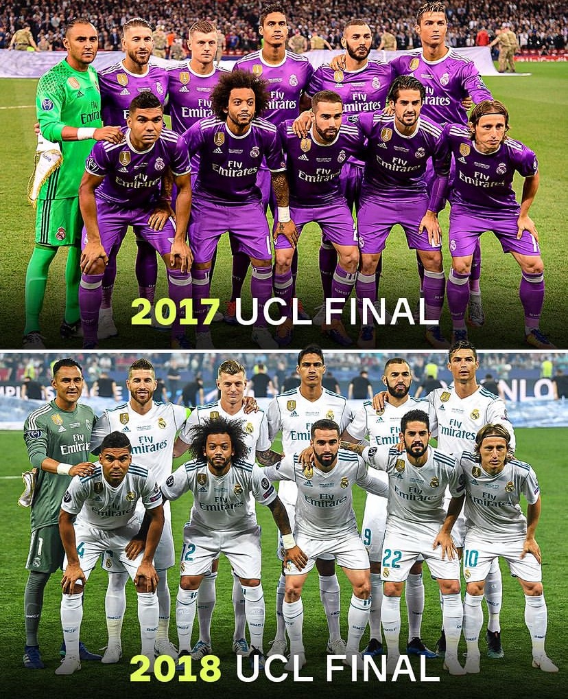 Real Madrid started the same lineup in back-to-back Champions League finals and won them both.

Royalty!