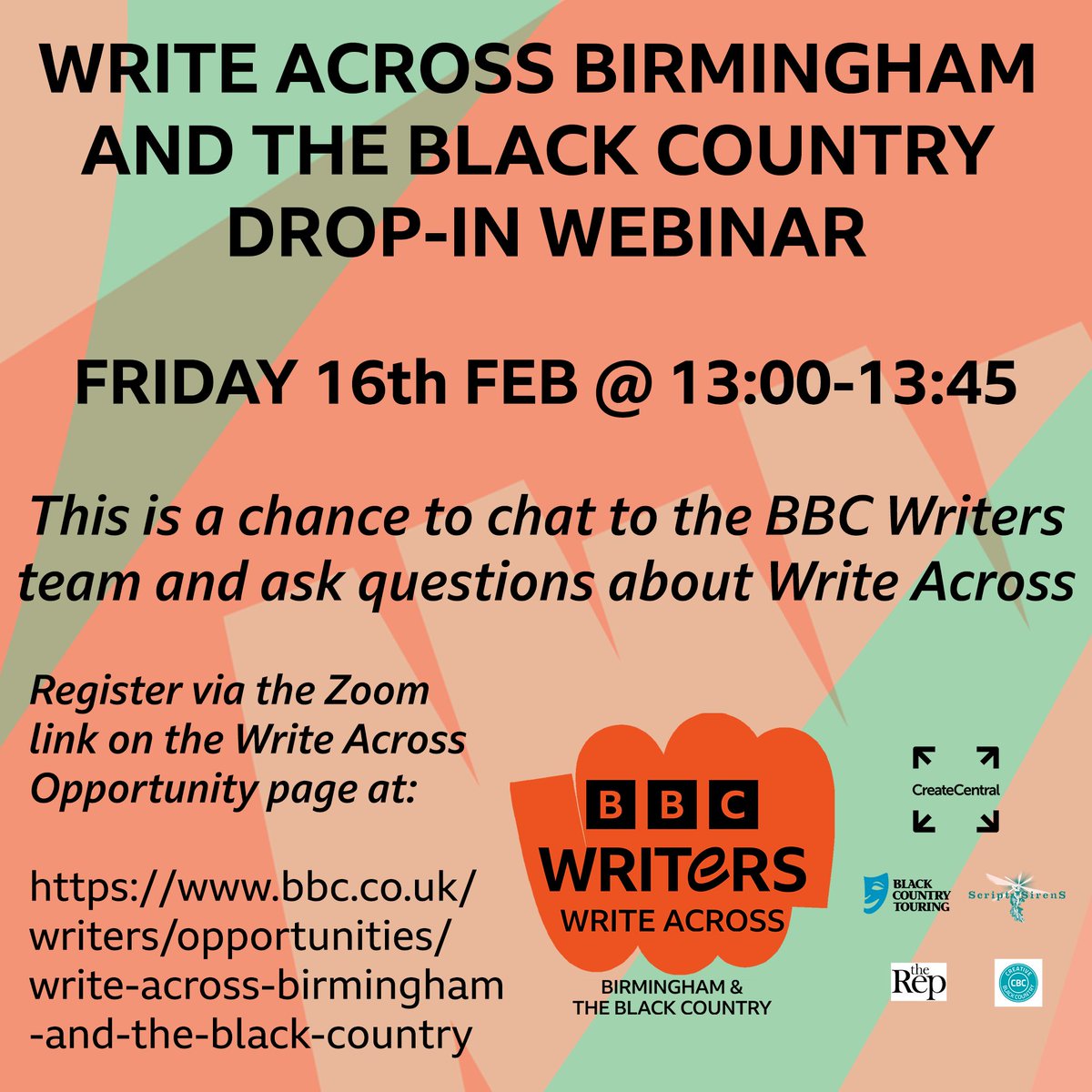 bbcwritersroom's tweet photo. Be sure to register online via the link below if you’re wanting to learn more about Write Across Birmingham and The Black Country! 📢 ✍️

#BBCWriters #NewWriting #WriteAcross #Birmingham #TheBlackCountry https://t.co/0i25UV8BnM