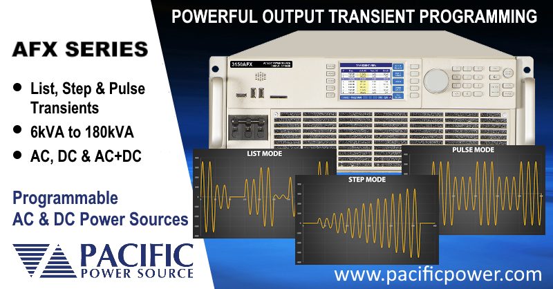 Need rigorous power grid disturbance immunity testing of your products? The AFX Series of AC&amp;DC Power Sources has extensive output transient programming capabilities in spades, including List, Pulse and Step modes. Create voltage and frequency variations to test your EUT for