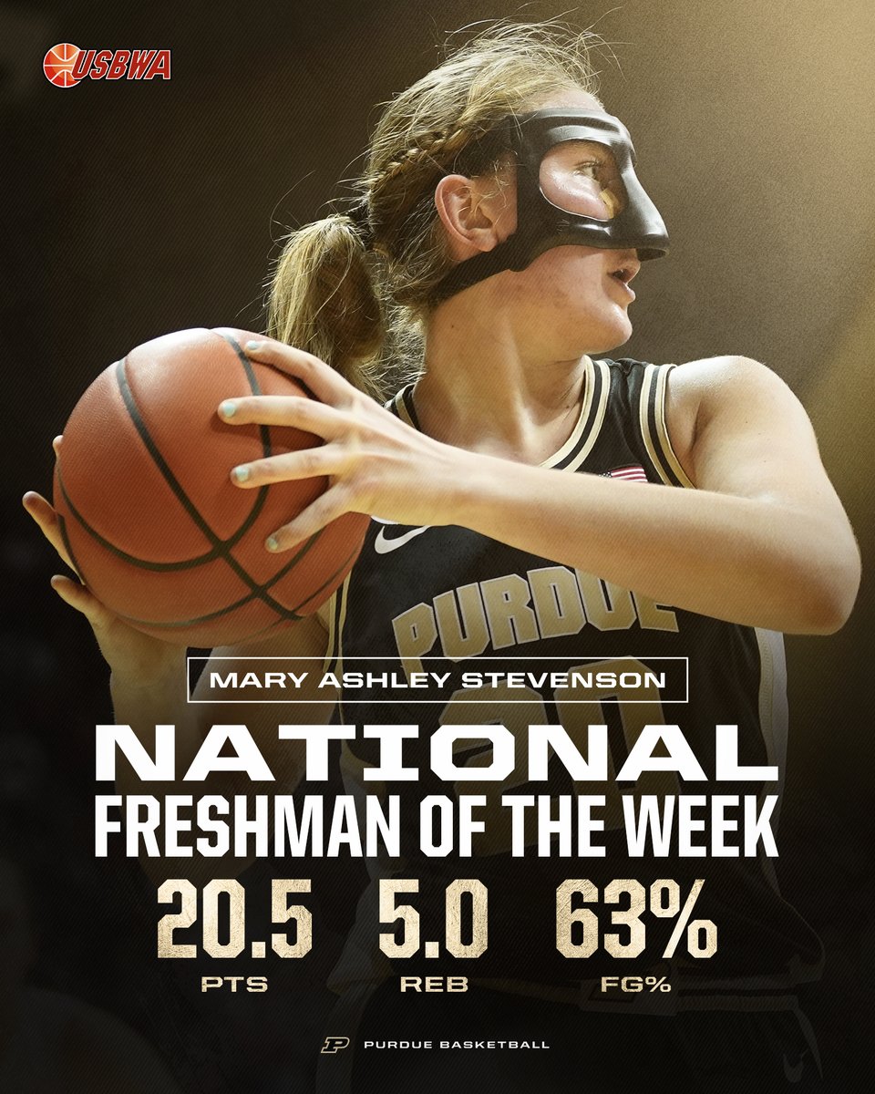 PurdueWBB's tweet photo. Add it to the @MA_Stevenson20 list 📃

The @USBWA Tamika Catchings National Freshman of the Week!! https://t.co/6TFtgQtrb3