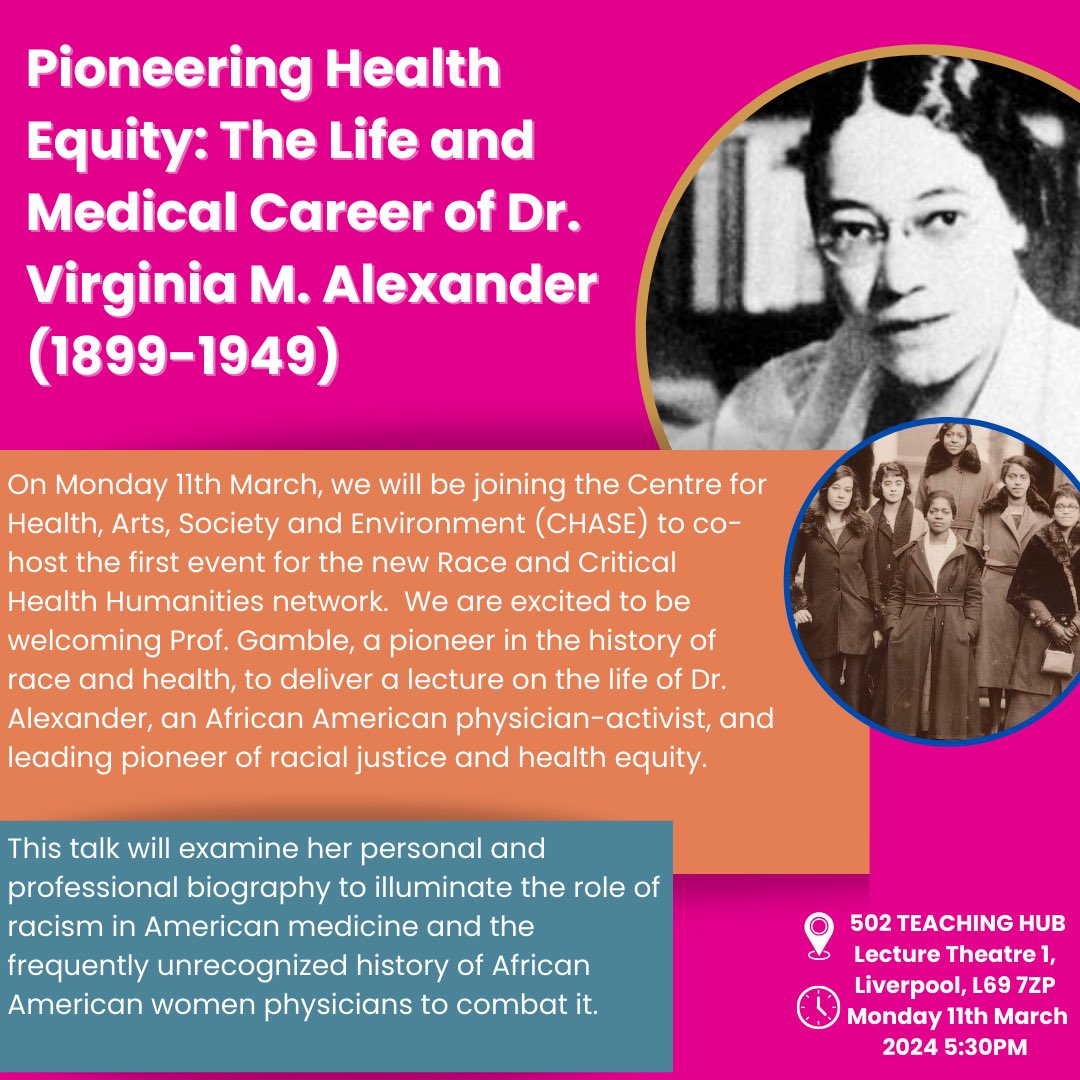 We are so excited to be co-hosting the annual Frances Ivens Lecture with @LivUniCHASE 🗓️ 11th March 17:30 📍502 Teaching Hub Register for a FREE ticket here : ticketsource.co.uk/hlcschool/t-no… Details about Prof. Gamble’s lecture on Dr. Virginia M. Alexander can be found below⬇️