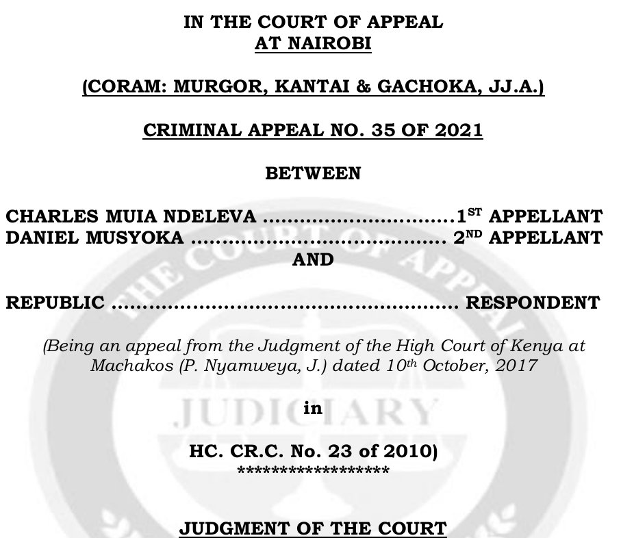 LegalEasy_KE's tweet photo. 𝑪𝒉𝒂𝒓𝒍𝒆𝒔 𝑴𝒖𝒊𝒂 𝑵𝒅𝒆𝒍𝒆𝒗𝒂 &amp; 𝑨𝒏𝒐𝒓 𝒗 𝑹; 𝑪𝒓𝒊𝒎 𝑨𝒑𝒑𝒆𝒂𝒍 35/2021

Malice aforethought as an ingredient of murder is deducible from the viciousness of the attack occassioning the grievous injuries. https://t.co/ANDGUb7i4d
