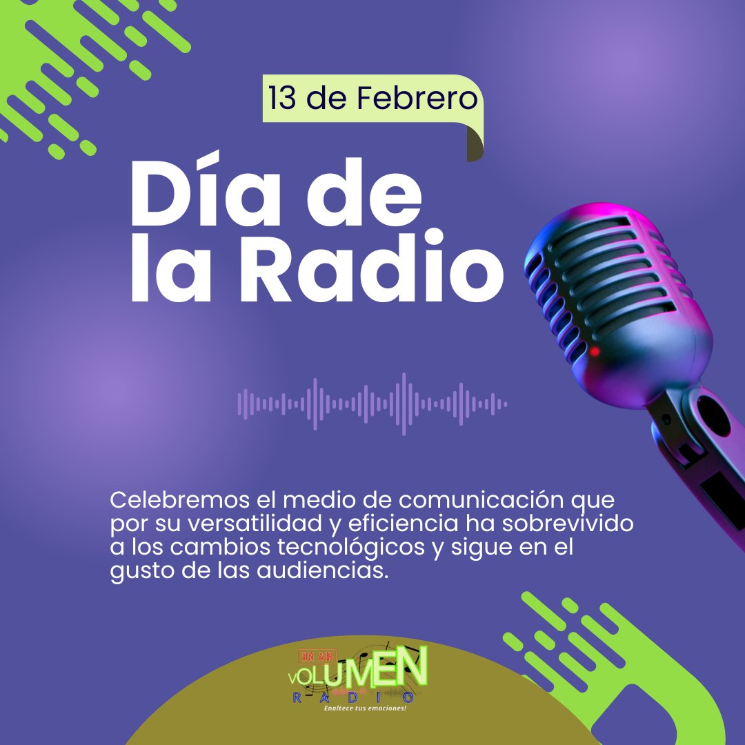 VolumenOficial's tweet photo. Hoy estamos de fiesta, pues celebramos el Día de la Radio. Enviamos un caluroso abrazo a todas las personas que se dedican a hacer la magia a través de este medio que tanto nos ha regalado. 😘📻🎉
#VolumenRadio #DíaDeLaRadio #EnalteceTusEmociones https://t.co/YcWApLvRrU