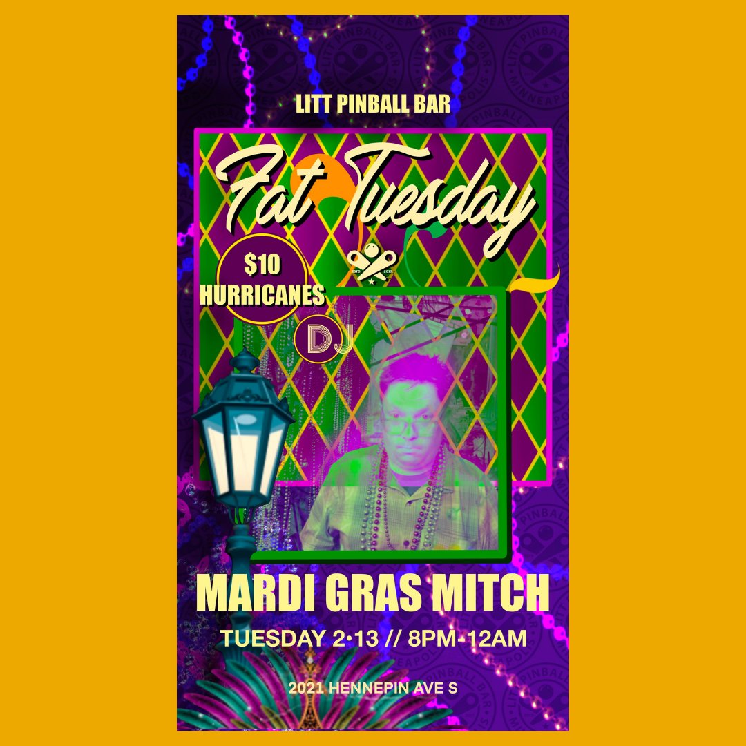 Winter League Round 5 kicks off TONIGHT

Signup begins at 6:30, flips at 7.

It’s also Fat Tuesday, so we’ve got $10 hurricanes all day and Mardi Gras Mitch in the booth starting at 8. 

#pinball #littpinballbar #LITT #littpinball #fattuesday #uptown #mardigras #league #ifpa