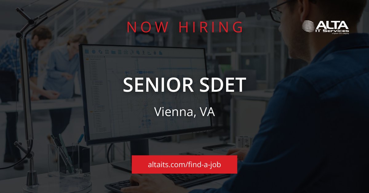 altaitservices's tweet photo. ALTA IT Services is #hiring a Senior SDET for work in Vienna, VA.

Learn more and apply today: https://t.co/9yGxhdwPPy
#ALTAIT #SDET #APITesting #SoftwareTestAutomation #TestAutomationFrameworks #AgileDevelopment #TechExperience #JobOpening #TechJob #CareerOpportunity #HiringNow https://t.co/EjGXbGpLyh