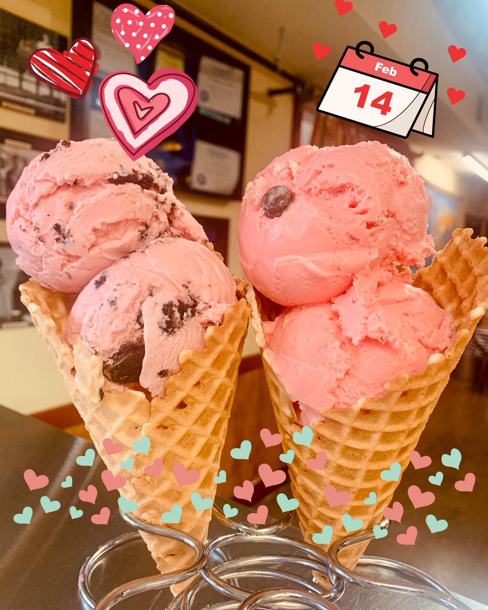 ❤️Valentine's Ice Cream ❤️Stop by and try a scoop of Cowentines (cake batter base with white cake and Valentine m&ms) or Strawberry Oreo ❤️ Or purchase a quart to take home with you ❤️