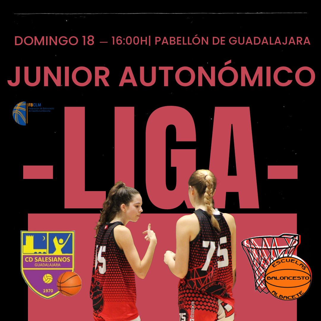 EBA_Albacete's tweet photo. 🏀 Partidos liga junior
#JunAutMasc
Juegan en casa nuestros junior frente a Tomelloso en el Pabellón del parque
¡Partidazo!
#JunZonal
El zonal formado por los cadetes se enfrenta al derbi frente a CB Cinco
#JunAutFem
Las junior viajan a Guadalajara en busca de la victoria https://t.co/eCpCint2Hh