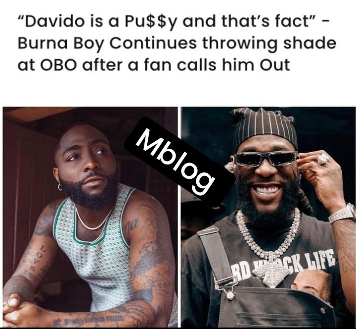 matthewblog1's tweet photo. Whala be like shades🕶️🕶️🕶️🕶️🕶️🕶️🕶️
Davido is a pussy and that the fact burns boy continues throwing shade at obo after a fan calls him out https://t.co/9ax7wofrVz