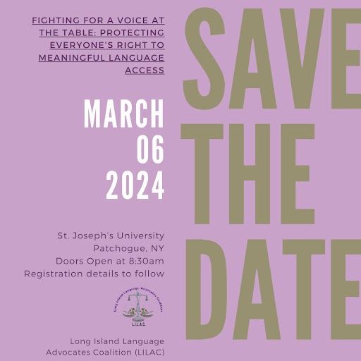 RESERVE LA FECHA y únase a nosotros en la Conferencia LILAC el 6 de marzo de 2024 en la Universidad de St. Joseph's en Patchogue. ¡Más detalles por venir!

SAVE THE DATE and join us at the LILAC Conference on March 6, 2024 at St. Joseph's University in Patchogue.
