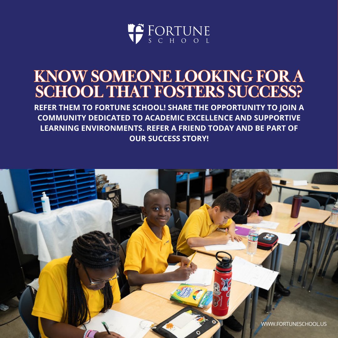 FortuneSchool's tweet photo. Know someone seeking a supportive learning environment? Recommend Fortune School! Help others discover a community committed to academic achievement and personal growth. Refer a friend today! https://t.co/Lg6NuGMvk6 #ReferAFriend #AcademicExcellence #FortuneSchool https://t.co/Cx4HNf0eWg