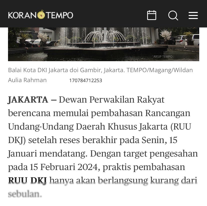 btw jgn terlalu terlena sama pemilu, karena besoknya (15 februari) RUU DKJ yg isinya bakal bikin gubernur DKI Jakarta dan wakilnya dipilih presiden, terancam disahkan