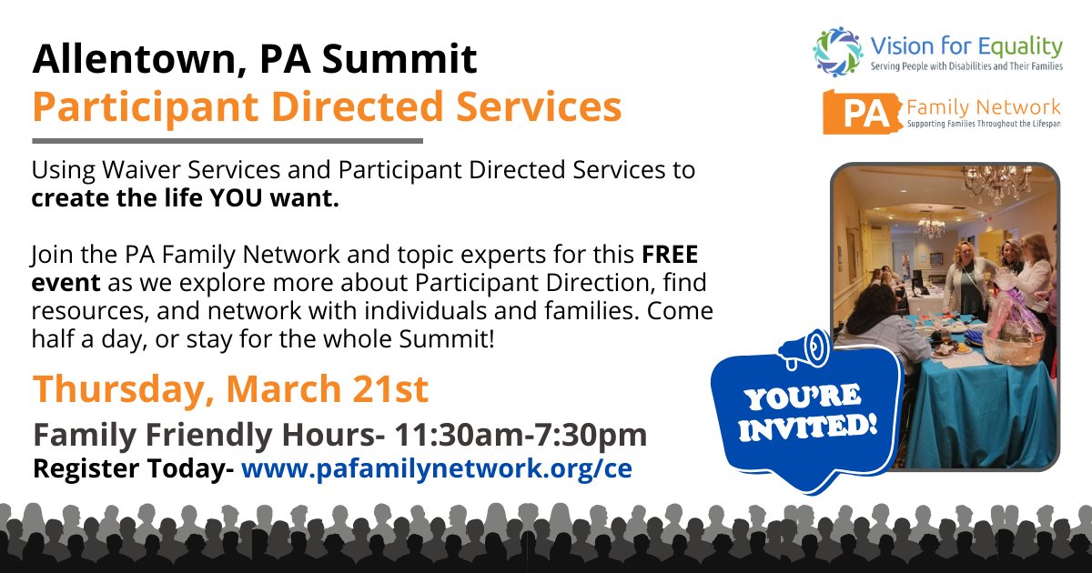 pafamilynetwork's tweet photo. Join us in Allentown on March 21st to learn about using Waiver Services and Participant Directed Services to create the life YOU want. 

For more information and to register for one of the Summits- https://t.co/IXHhz015Tq https://t.co/lEFgnhc9K8