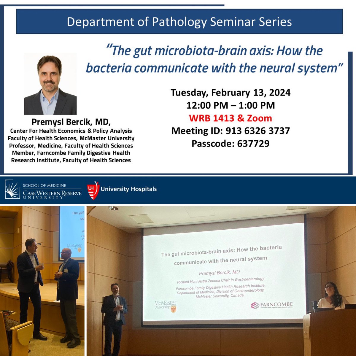 The <a href="/cwru/">Case Western Reserve</a> DDRCC <a href="/CLE_IDEAS/">Cleveland IDEAS</a> is happy to co-sponsor with the Pathology Dept -Premysl Bercik, MD talk re: The gut microbiota-brain axis: How the bacteria communicate with the neural system 📚 great session <a href="/McMasterU/">McMaster University</a>