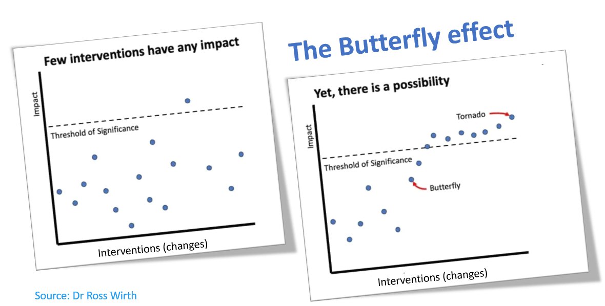 The 'Butterfly Effect' describes the impact small changes can have on a larger system as the impact ripples through the system. It's based on the idea that a butterfly can flap its wings & the cumulative ripple results in a tornado. The same can happen in organisations. Change…