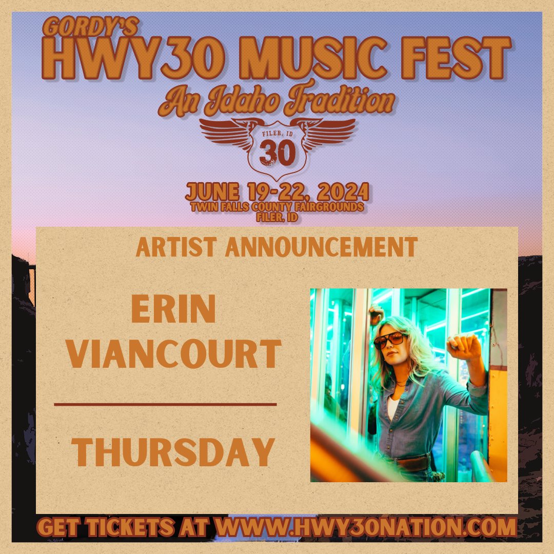 ‼️BAND ANNOUNCEMENT‼️

We are so excited too announce the incredibly talented ERIN VIANCOURT (<a href="/peachpiemusic/">Erin Viancourt</a>) will be joining the THURSDAY, June 20th lineup💥

Who is going to be in the crowd?? 

🎫Secure your passes TODAY… hwy30nation.com