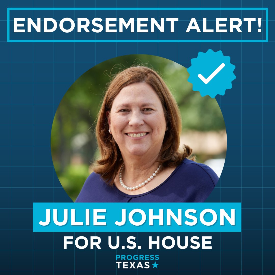 ProgressTX's tweet photo. Progress Texas Endorsement Alert! Since @juliejohnsonTX flipped her TX House seat red to blue, she's delivered for Texas. She took on the toughest fights in the #txlege and will do the same in Congress!

#2024PrimaryElection #Endorsement #Progressive #ProgressTexas https://t.co/mnxscEBF3K