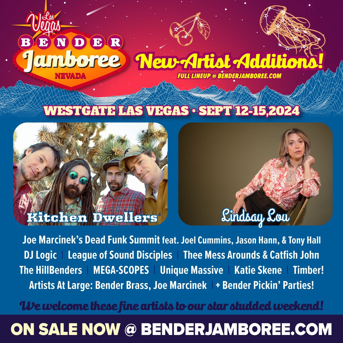 Bender Jamboree welcomes the addition of the Kitchen Dwellers, Lindsay Lou,Joe Marcinek Band, @thedjlogic, League of Sound Disciples ,Thee Mess Arounds & Catfish John, The HillBenders, Mega-Scopes, Unique Massive, Katie Skene, Timber! Book now: benderjamboree.com