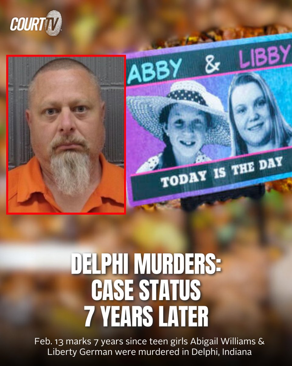 Today marks seven years since 13-year-old Abigail Williams and 14-year-old Liberty German were murdered in Delphi, Indiana. #RichardAllen is expected to stand trial this October, accused of killing the girls in a case famously known as the #DelphiMurders. #CourtTV -