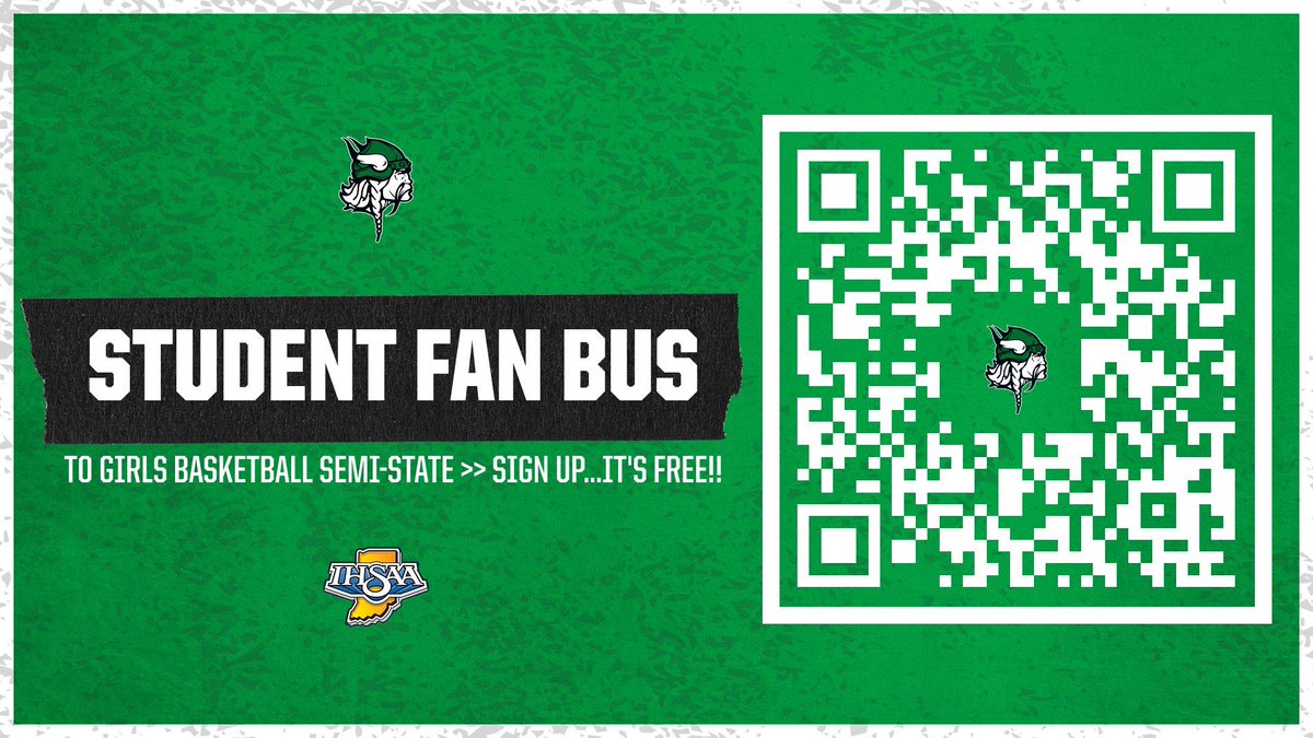 ATTN VHS STUDENTS!  Ride the FAN BUS to the Girls Basketball Semi-State this Saturday! Departure is set for 10:30am from Door 11. IT'S FREE!! Sign up and more info here ➡️ buff.ly/3uHIPeV #wearevalpo 🟢⚪️