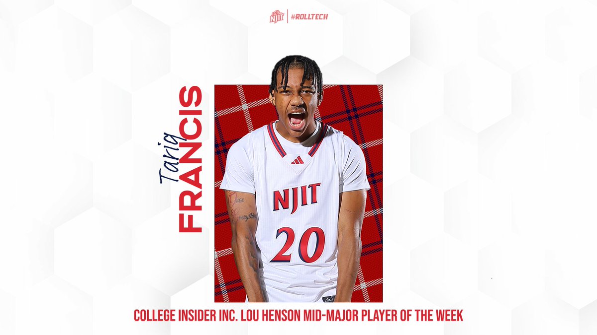 NJITHoops's tweet photo. 𝐓𝐡𝐞 𝐀𝐰𝐚𝐫𝐝𝐬 𝐖𝐨𝐧'𝐭 𝐒𝐭𝐨𝐩 𝐟𝐨𝐫 𝐓𝐚𝐫𝐢𝐪 𝐅𝐫𝐚𝐧𝐜𝐢𝐬...

🏅 America East Player of the Week
🏅 America East Rookie of the Week
🏅 College Insider Inc. Lou Henson Mid-Major Player of the Week 
🏅 Met Basketball Writers Division I Player of the Week

🤝 @Riq_412 https://t.co/aVGhfGfALt