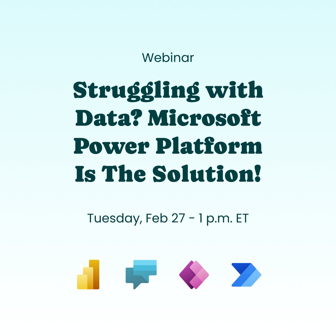 Looking to drive growth and efficiency in your organization? Then join us on Feb. 27 for a deep dive into Microsoft Power Platforms! Our team will guide you through the newest offerings and how they can help accelerate your business!

Sign up here: bit.ly/3ODFeoW