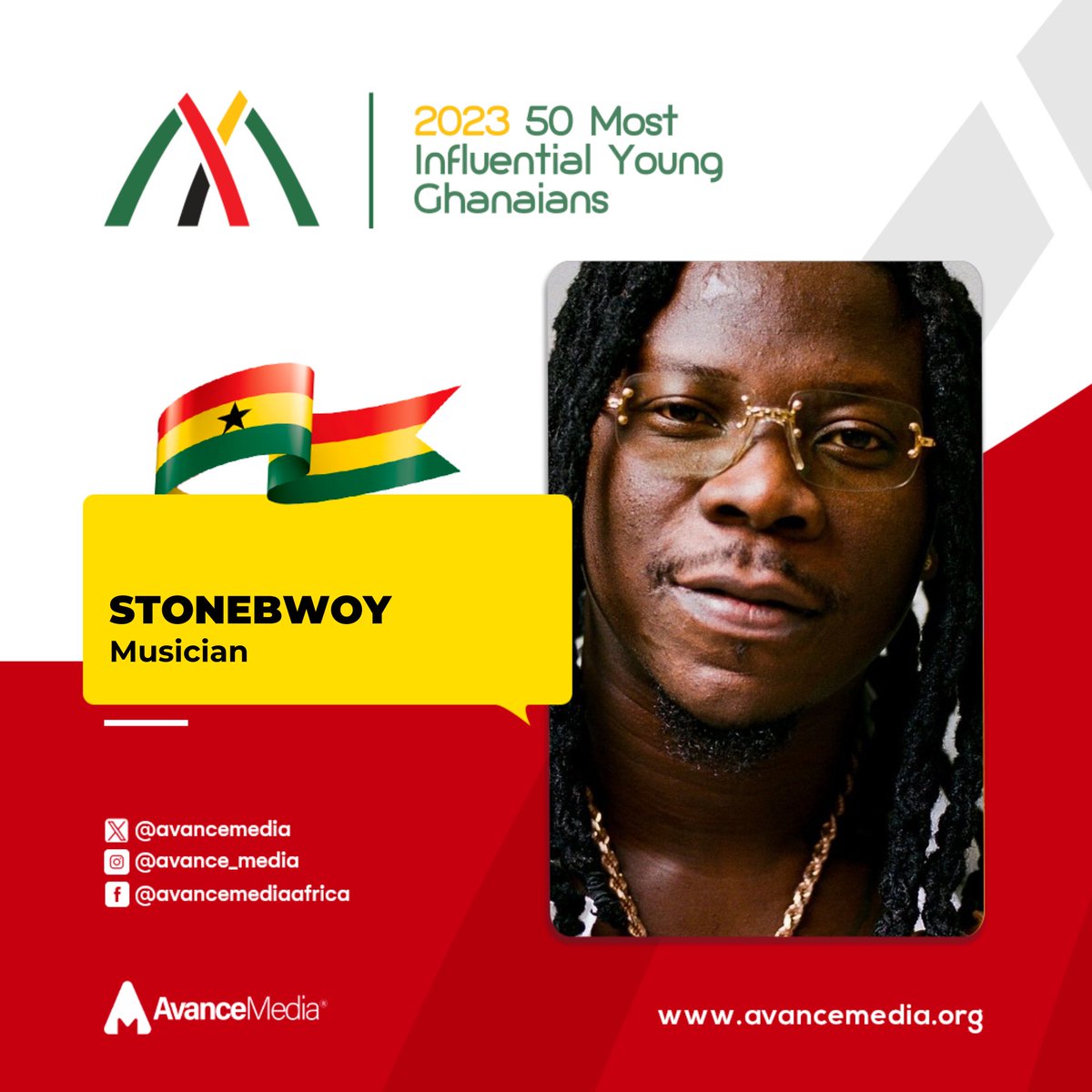 Stonebwoy makes the list of 50 Most Influential Young Ghanaian 2023 powered by @avancemedia.
