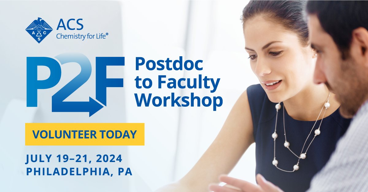 AmerChemSociety's tweet image. Want to give back in 2024? ACS is looking for faculty interested in being workshop facilitators to support the ACS Postdoc to Faculty (#P2F) Workshop in Philadelphia from July 19 – 21. 

Learn more &amp;amp; apply today at brnw.ch/21wGWBi #Chemistry #Workshop #Volunteer