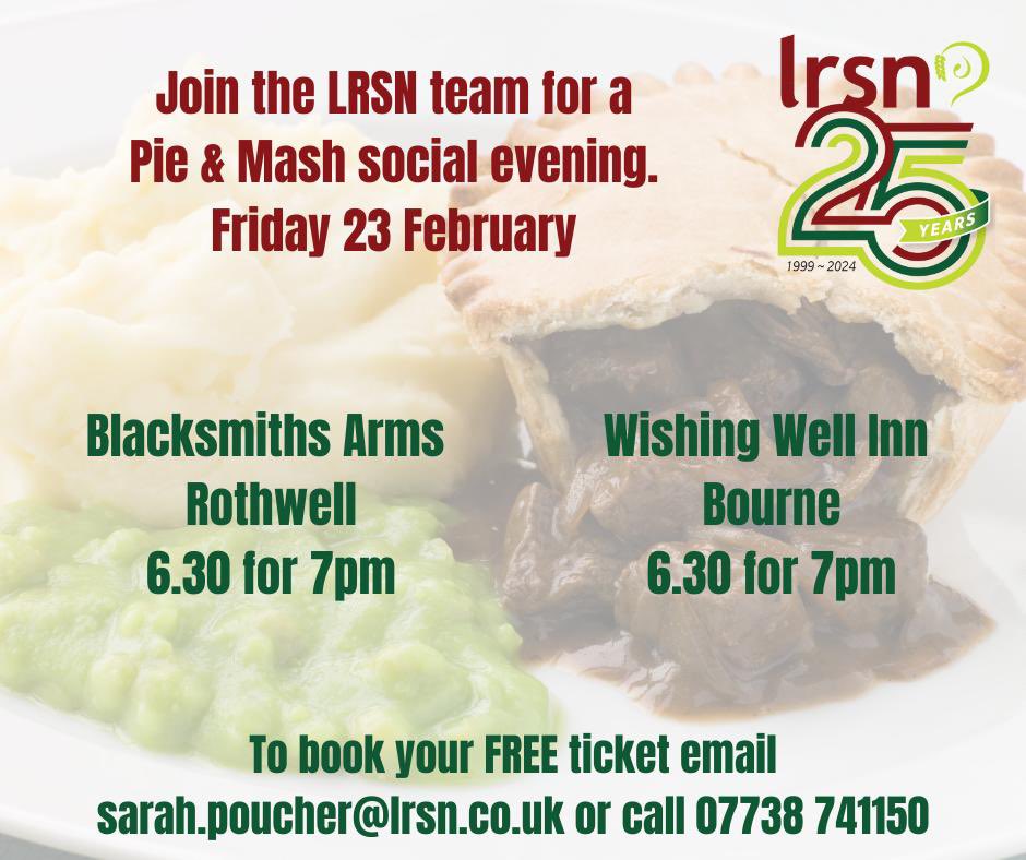 Don’t forget it’s our pie and mash social next week, if you haven’t booked your place yet make sure you drop Sarah an email and let her know you want to come along! #celebratewithus #lrsnturns25