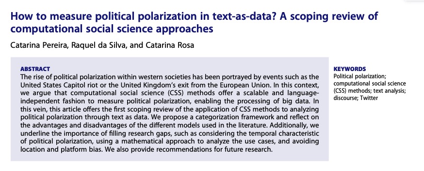 Catarina Pereira (@ctrindadep) on Twitter photo 🚨 New publication 🚨
Happy to see the paper from my master <a href="/ISCTEIUL/">Iscte - Instituto Universitário de Lisboa</a> , with the great <a href="/RaquelBPSilva/">Raquel da Silva</a> and Catarina Rosa, out in <a href="/JITP_APSA/">Journal of Information Technology & Politics</a>
doi.org/10.1080/193316… 🚨 New publication 🚨
Happy to see the paper from my master <a href="/ISCTEIUL/">Iscte - Instituto Universitário de Lisboa</a> , with the great <a href="/RaquelBPSilva/">Raquel da Silva</a> and Catarina Rosa, out in <a href="/JITP_APSA/">Journal of Information Technology & Politics</a>
doi.org/10.1080/193316…