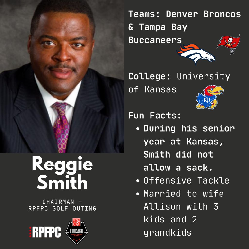 RPFPC | Former NFL Players - Chicago Chapter (@chicagorpfpc) on Twitter photo We are just months away from our Annual RPFPC Celebrity Golf Outing and it only seems right to highlight the man that makes it all happen! Get to know our event chairman and board member, Reggie Smith !! <a href="/BigReg2531/">Reggie L Smith</a> We are just months away from our Annual RPFPC Celebrity Golf Outing and it only seems right to highlight the man that makes it all happen! Get to know our event chairman and board member, Reggie Smith !! <a href="/BigReg2531/">Reggie L Smith</a>