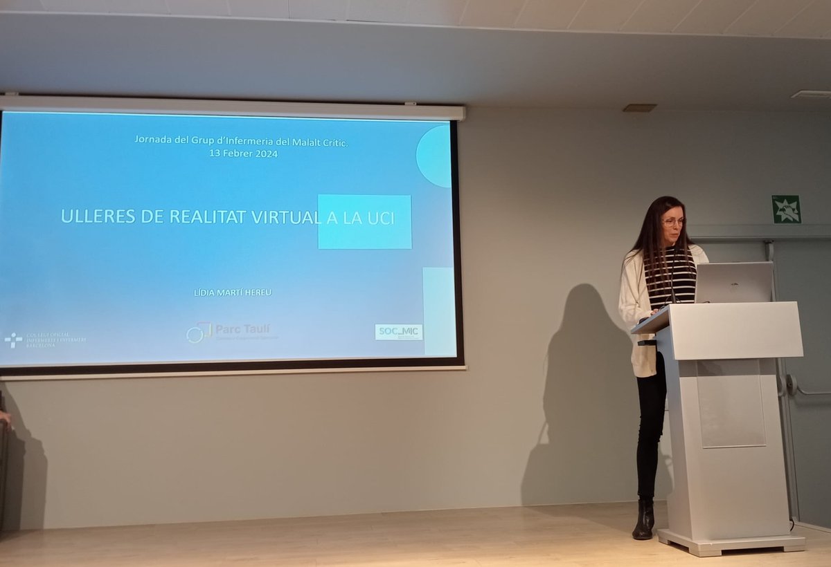 CriticsTauli's tweet image. 🗣️ Lidia Marti, una de les nostres coordinadores d’infermeria de @CriticsTauli, ha realitzat la ponència sobre “Ulleres de realitat virtual a UCI” #ICU #nurseresearch #realitatvirtual @COIBarcelona @SOCMIC @parctauli @I3ptT