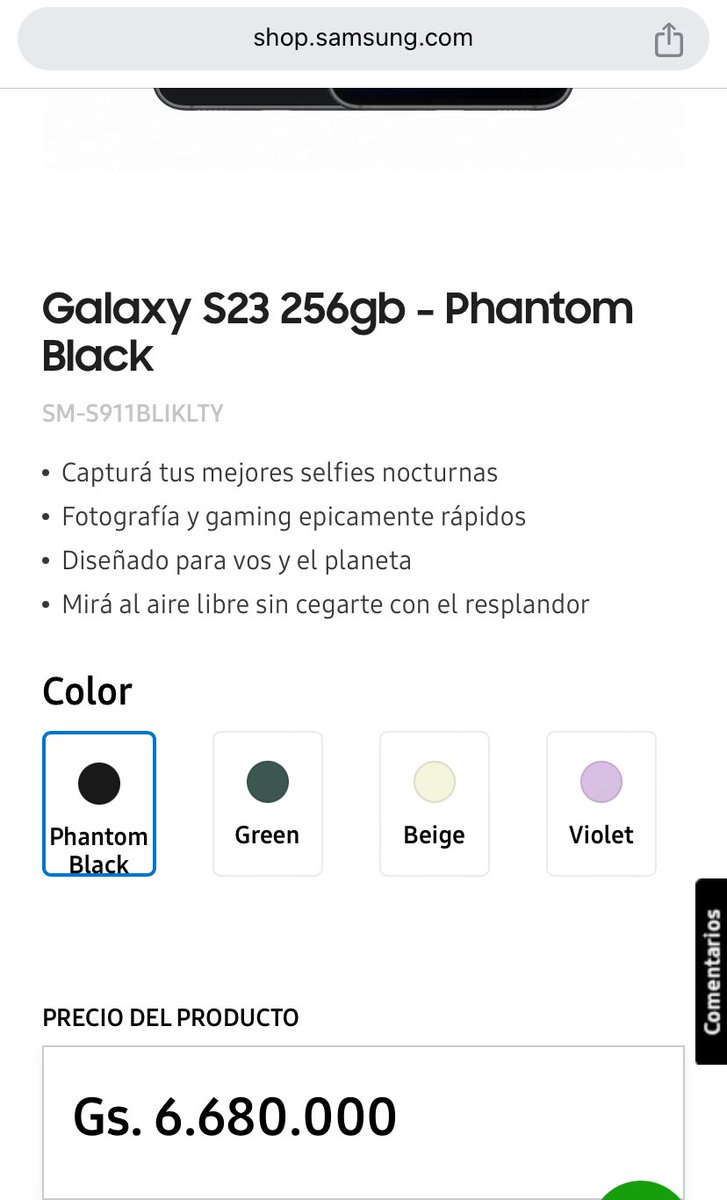 Vendo
Galaxy S23 256gb - Phantom Black
Nuevo
Precio de oferta: *5.850.000 Gs*
Va la referencia del costo actual! 

RT pls