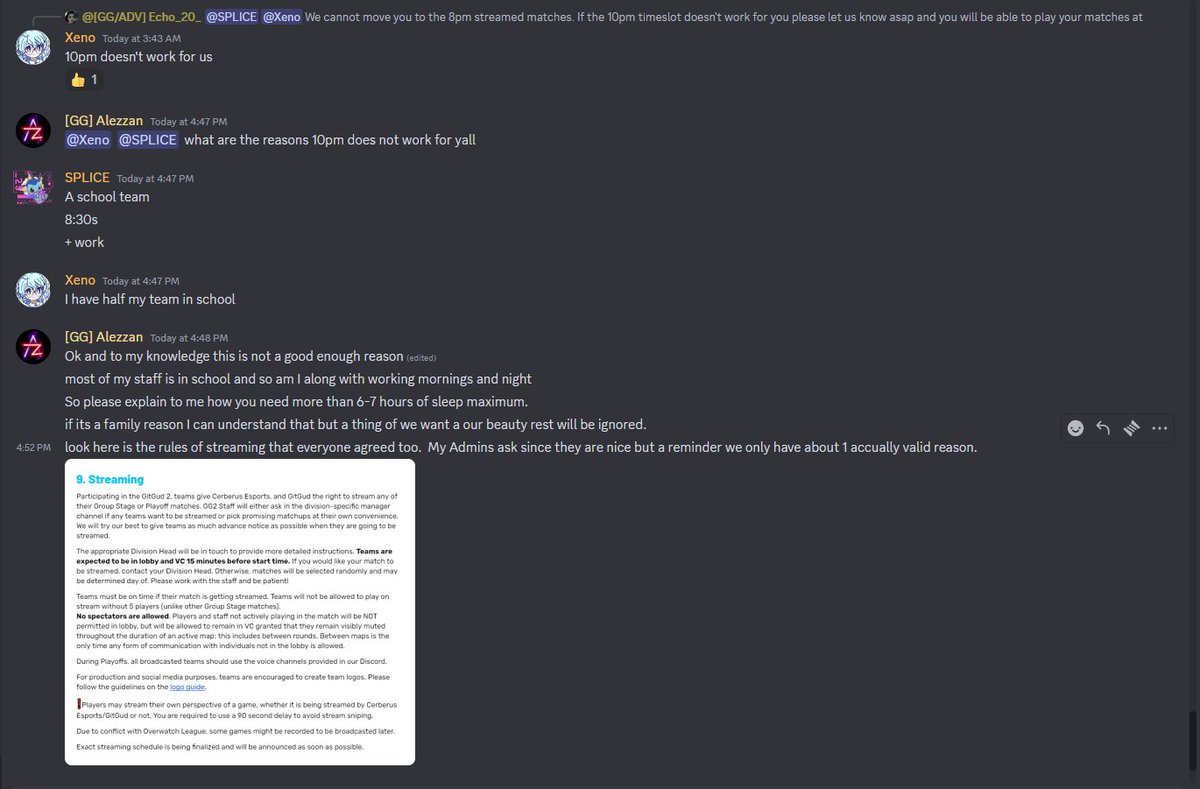 Still crazy that @GitGud_OW thought that saying getting more than 6 hours of sleep is "beauty rest" and that makes it okay for them to give little notice on schedule changes. Add that to yelling at players in the VC call after this...Wild.