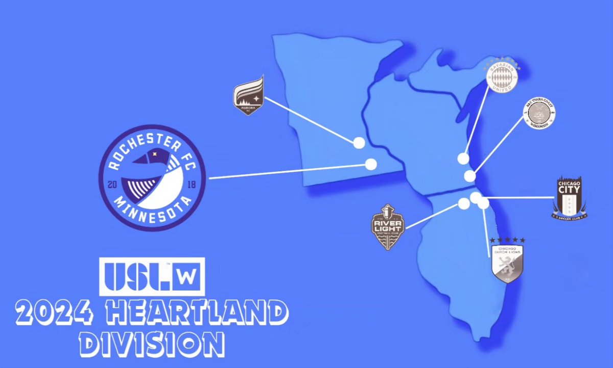 RochesterClub's tweet image. @uslwleague Heartland Division! 

We look forward to an excited 2024 season! 

#USLW #Womensoccer #preprofessional #RochesterFC #RochesterMN