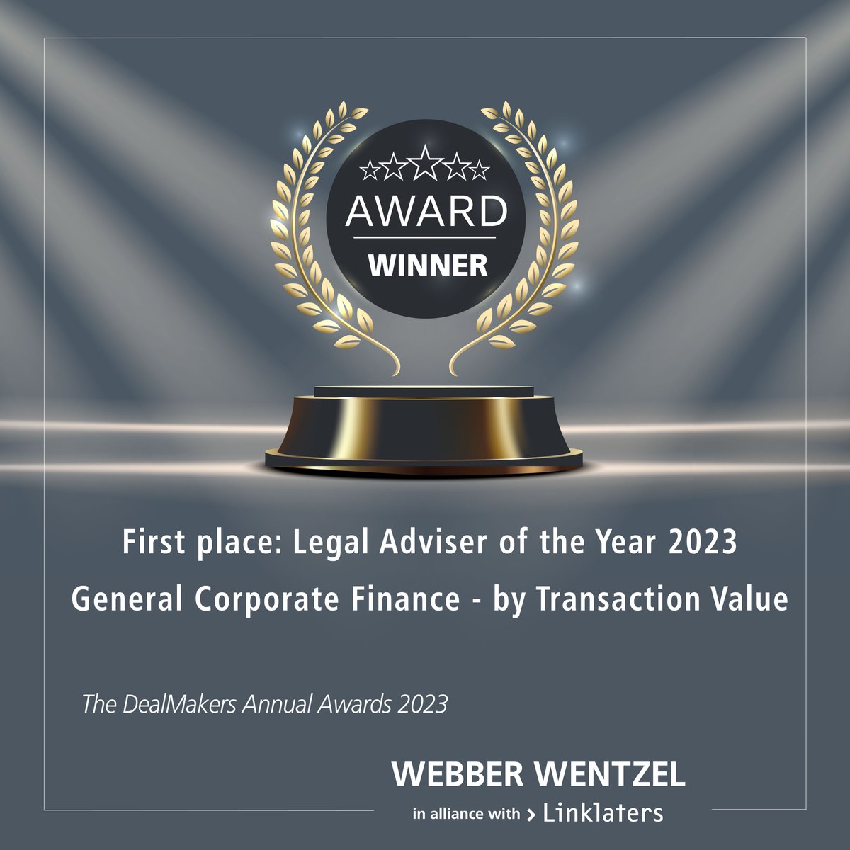 Delighted to receive first place: Legal Advisers of the Year 2023 - General Corporate Finance - by Transaction Value. This prestigious award reflects our unwavering commitment to delivering exceptional results for our clients in high-stakes deals.

#DealMakersAwards