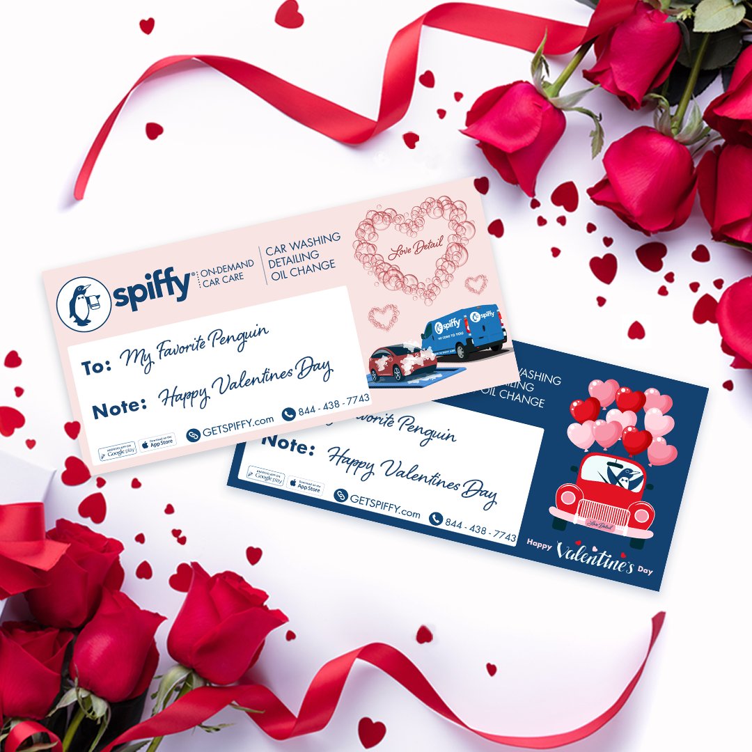 Surprise your Valentine with the perfect last-minute gift! 💗

Skip the ordinary and give the gift of a sparkling clean car with a Spiffy Gift Card. Because let's be real, a #SpiffyClean car beats flowers any day! 🚗 ✨

#GetSpiffy #LoveDetail #ValentinesDay #GiftCards